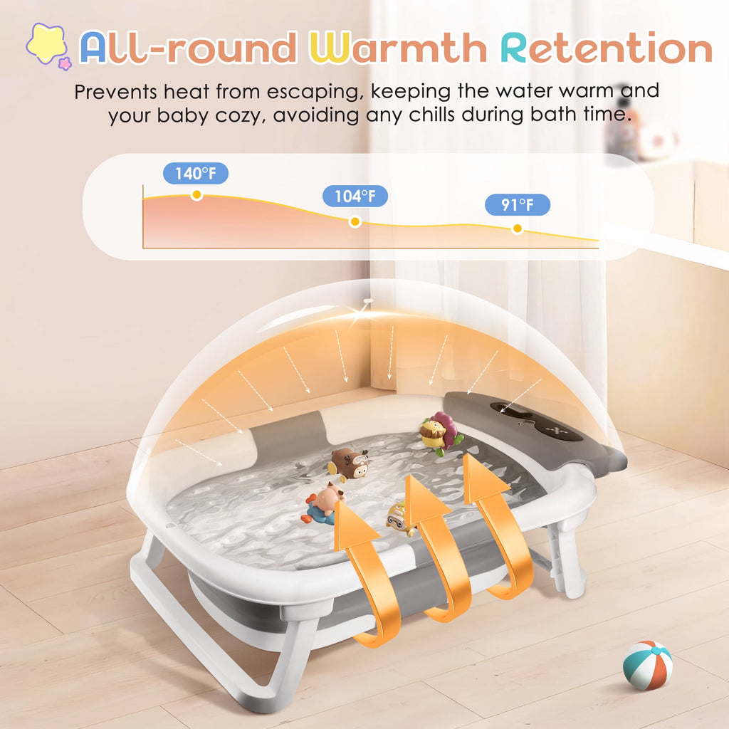 Doulami Collapsible Baby Bathtub for Infants Baby Tubs for Newborns with Cushion and Thermometer, 0-36 Month(Gray)