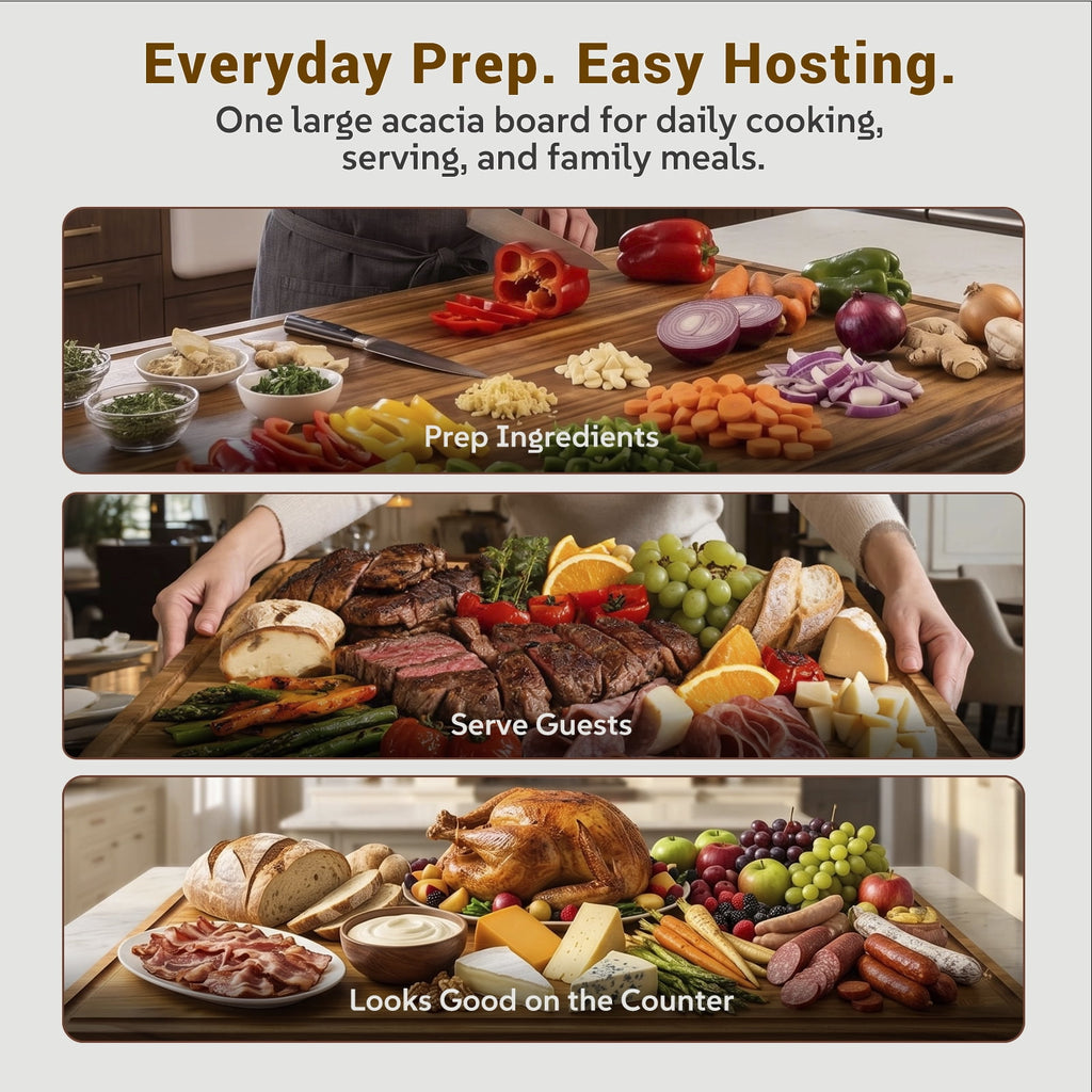 Sentsu Extra Large Acacia Wood Cutting Board with Juice Groove and Handles, 36 x 24 in