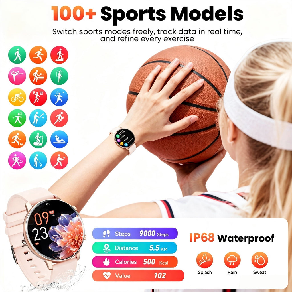 Mingdaln Smart Watch for Women, with 1.39" HD Answer Make Call/IP68 Waterproof/10 Days Standby, with Fitness Tracker,Smartwatch for Android IPhone Devices（Gold）